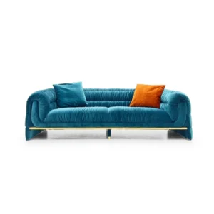 Teal Velvet Four Seater Sofa with Gold Metal Base