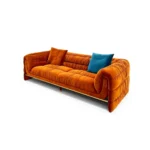Teal Velvet Four Seater Sofa with Gold Metal Base
