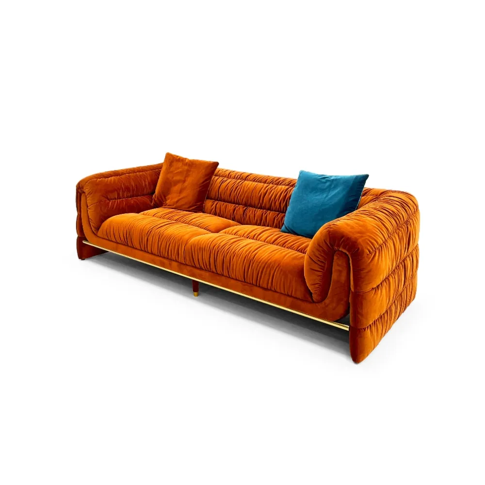 Teal Velvet Four Seater Sofa with Gold Metal Base