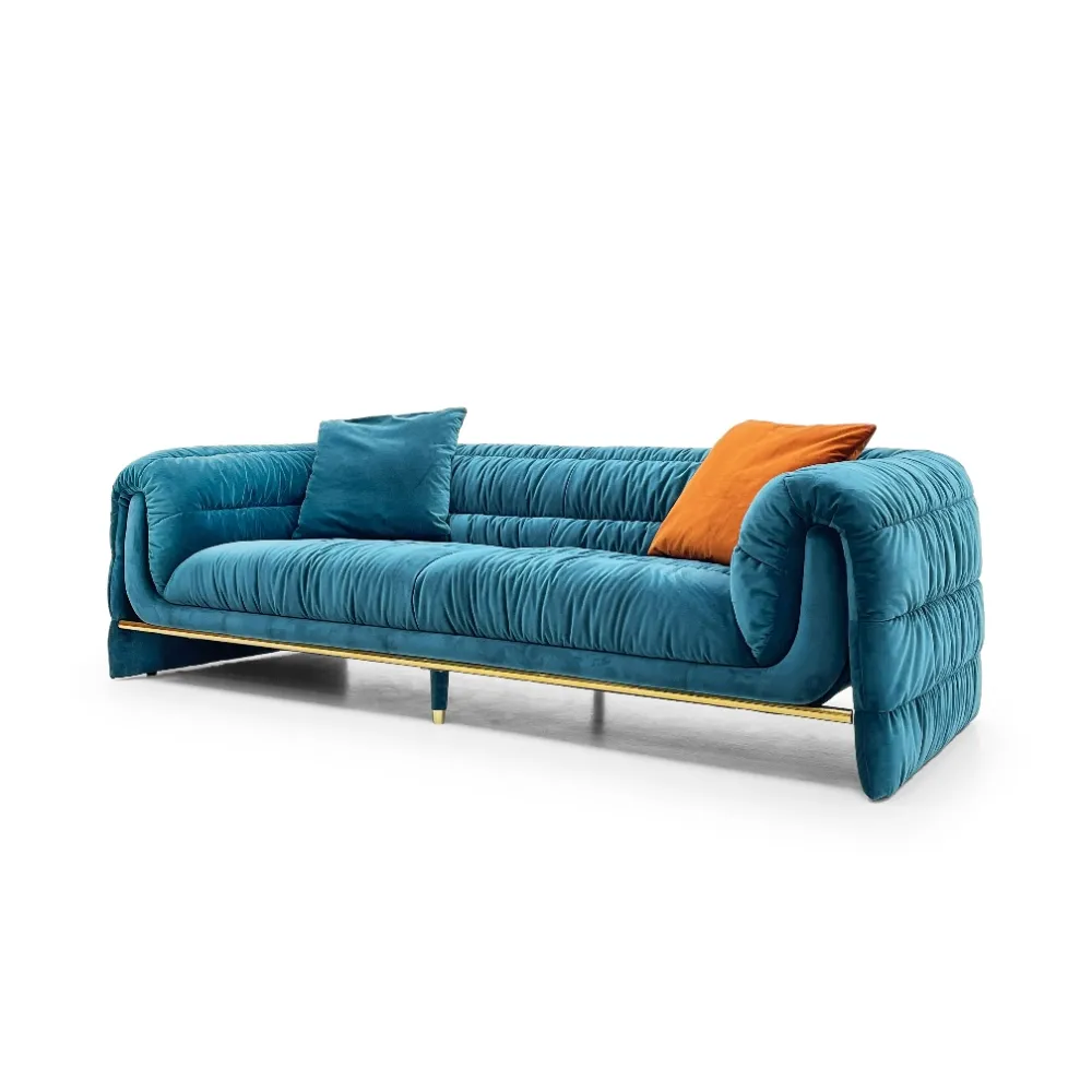 Teal Velvet Four Seater Sofa with Gold Metal Base