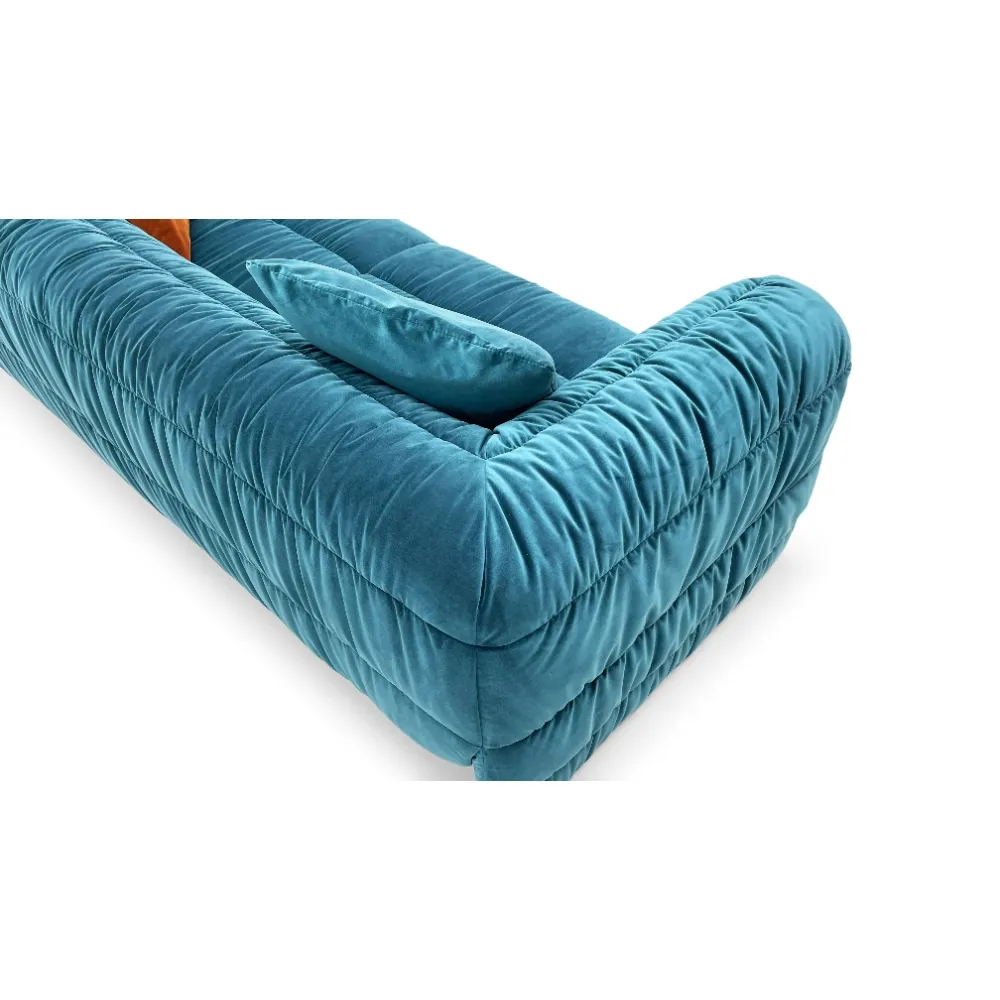 Teal Velvet Four Seater Sofa with Gold Metal Base