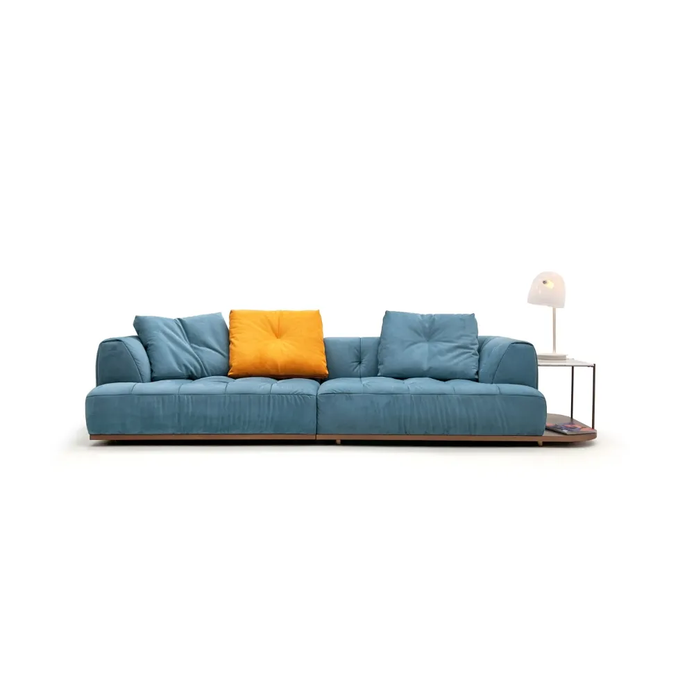 Teal Velvet Modular Sofa with Tufted Seats and Accent Pillow