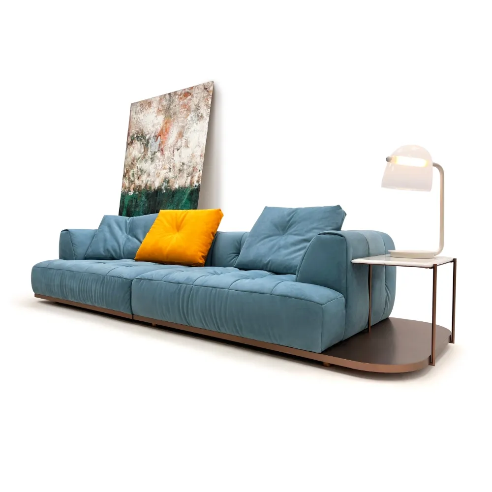 Teal Velvet Modular Sofa with Tufted Seats and Accent Pillow