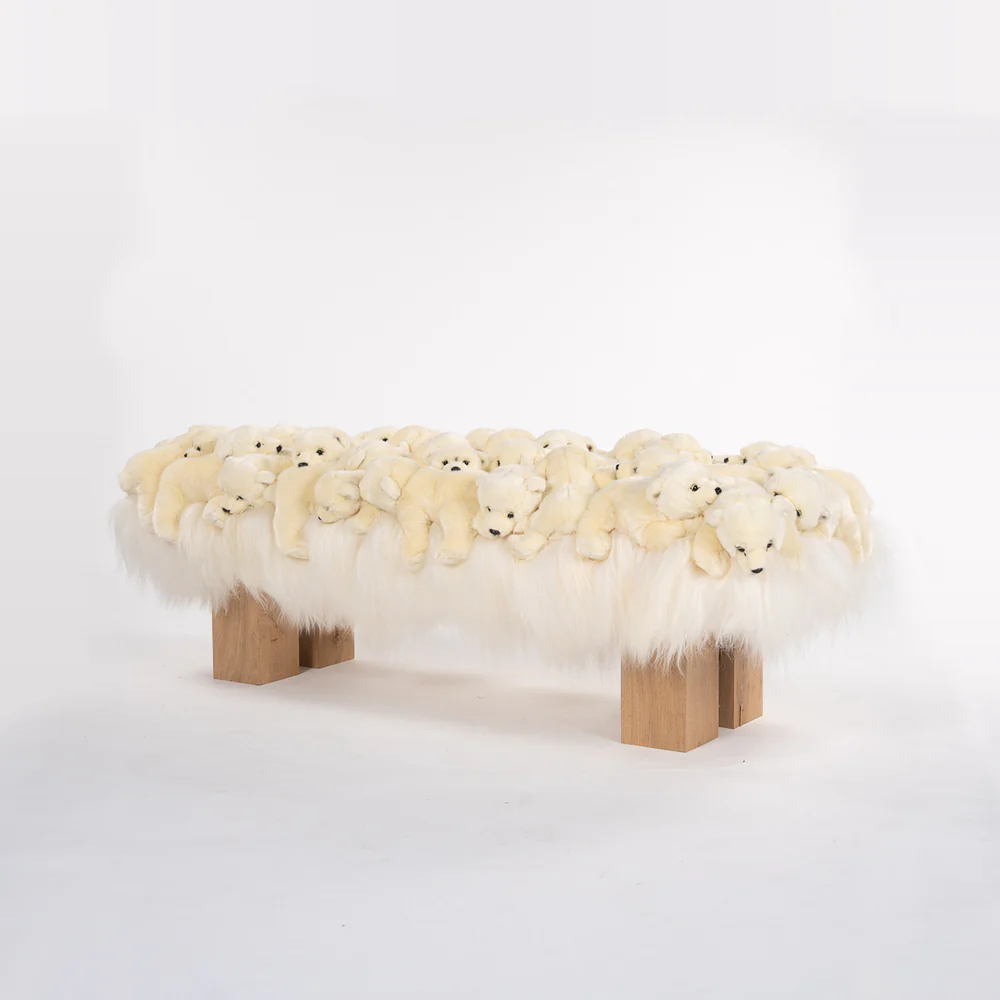 Whimsical Wool Polar Bear Plush Bed End Bench