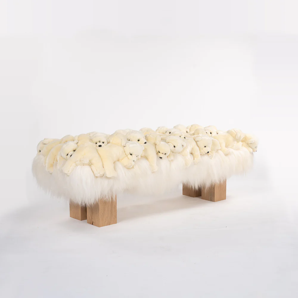Whimsical Wool Polar Bear Plush Bed End Bench