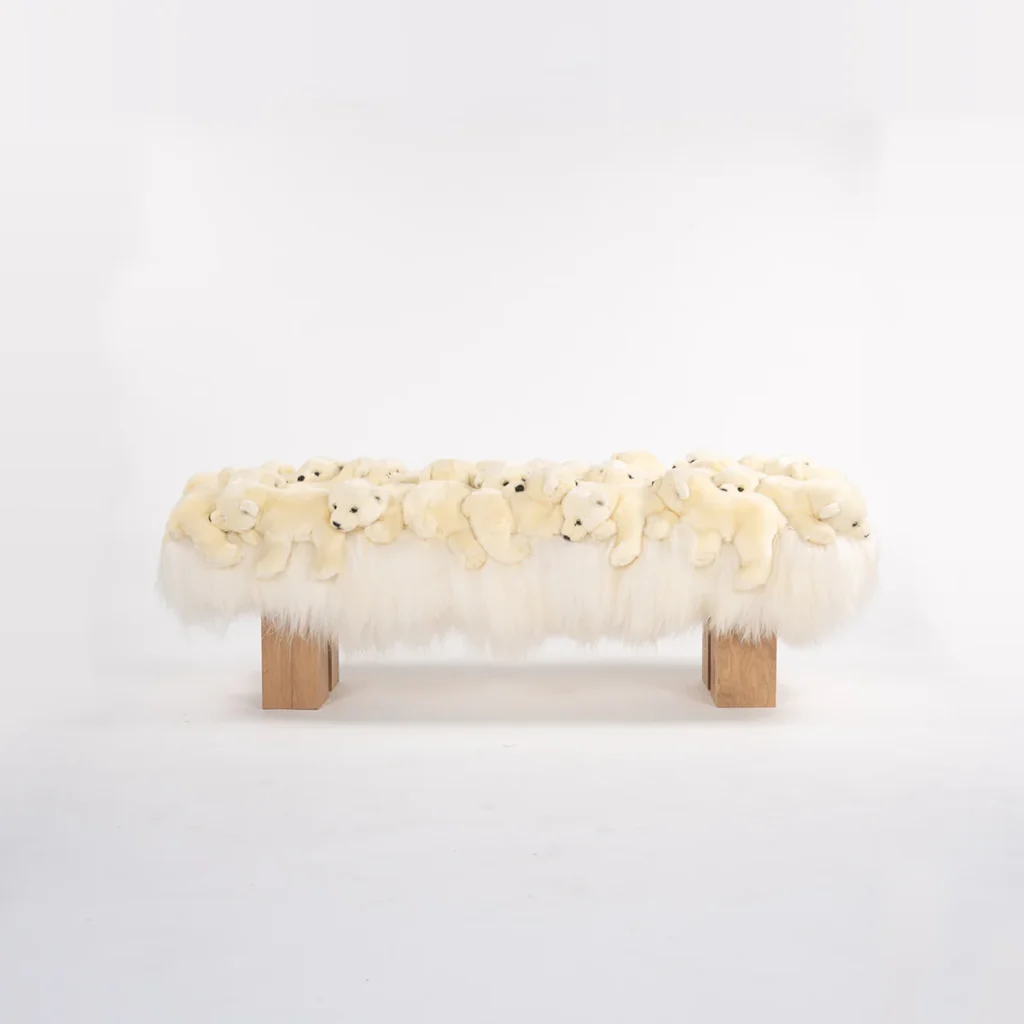 Whimsical Wool Polar Bear Plush Bed End Bench