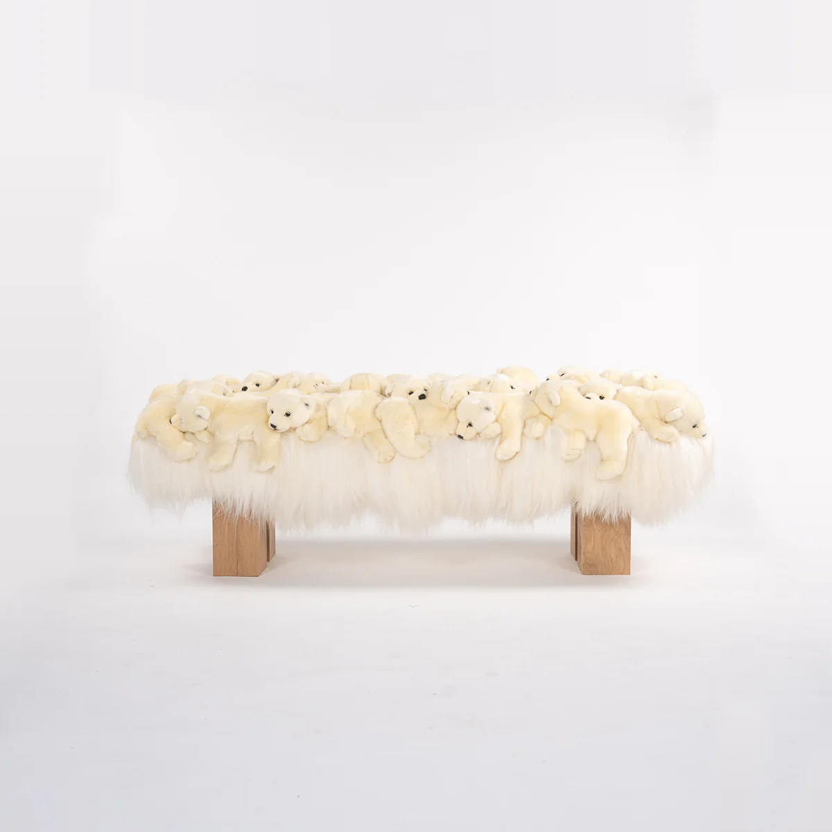 Whimsical Wool Polar Bear Plush Bed End Bench