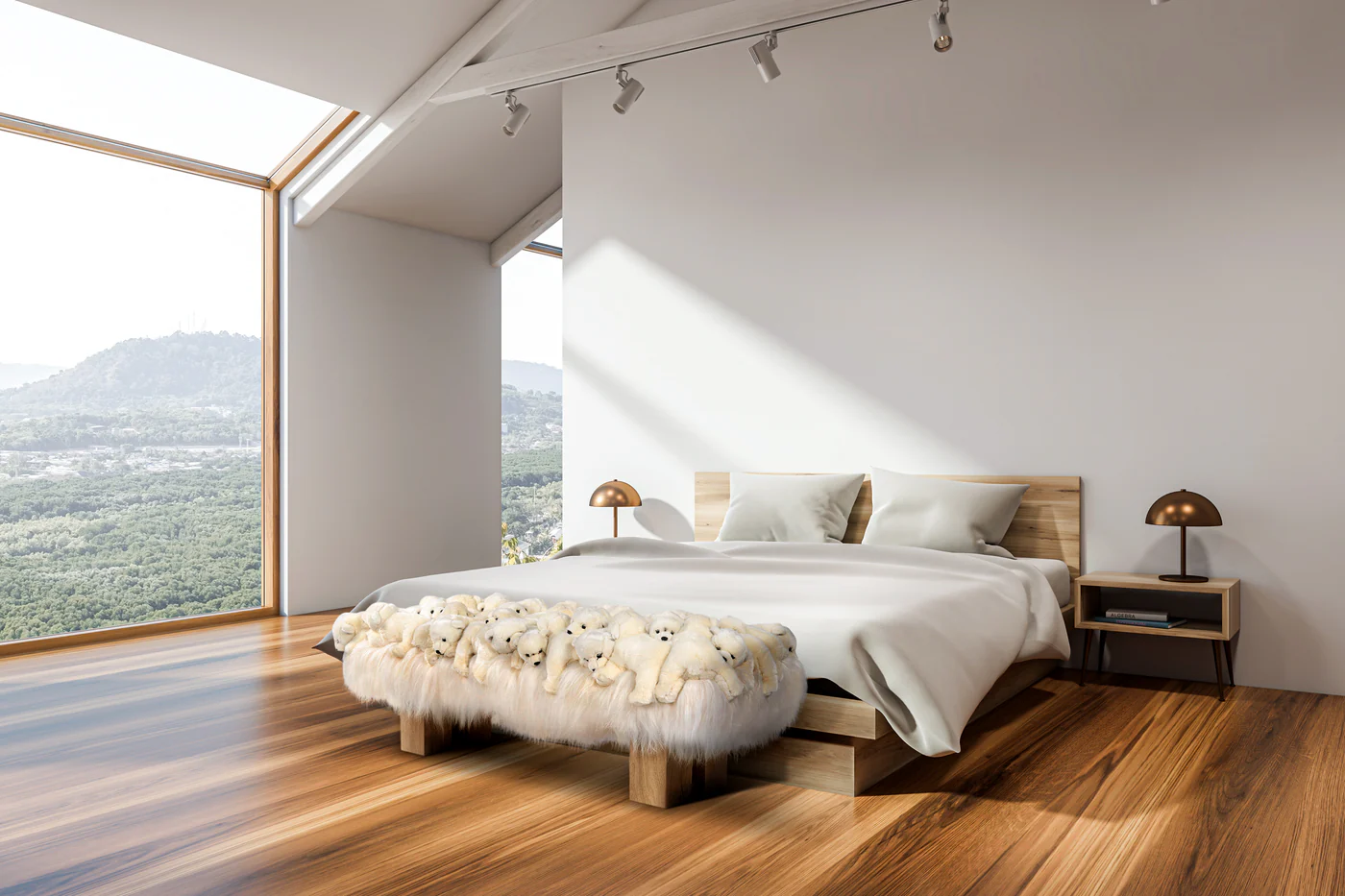 Whimsical Wool Polar Bear Plush Bed End Bench