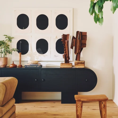 Black Wooden TV Console Curved Door Design Block Legs Modern Minimalist Storage Cabinet (11)